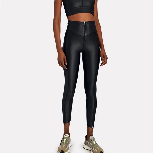 Bandier All Access Ultra High Rise Zip Front Leggings in Black Shine size XS - Picture 2 of 11